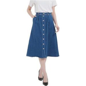 Womens A Line Long Midi Denim Skirt Dark Blue